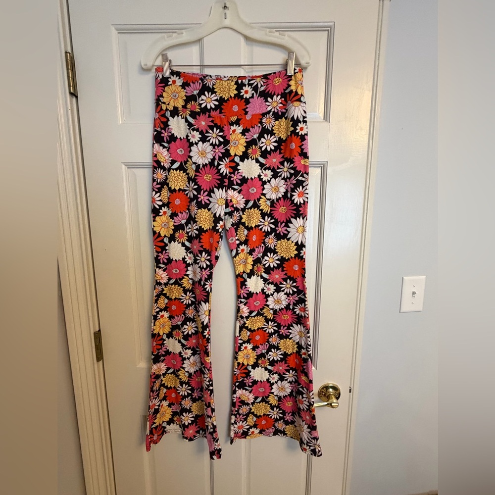 No Boundaries Black Floral Bell Bottoms with Pink, Orange & Yellow Flowers